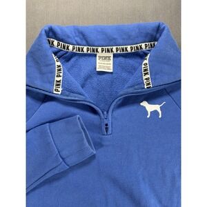 Victorias Secret PINK 1/4 Zip Sweatshirt Women's XS Blue Varsity Lettering LOVE